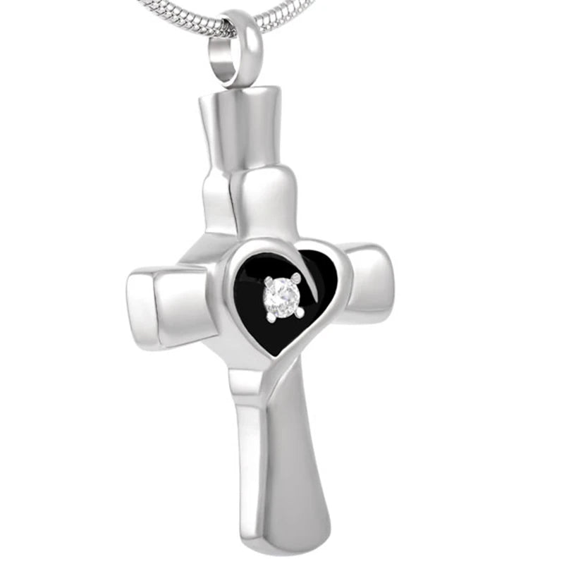 Stainless Steel Heart Cross Crystal Cremation Holder Jewelry Heart Pendant Necklace Memento Ash Keepsake Charm Urn Ash Cremation