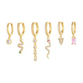 New Design Fashion Jewelry Zircon 6-Pcs Earring 18K Gold Plated Brass Earring Set Serpentine Geometric Pendant Earring for Women