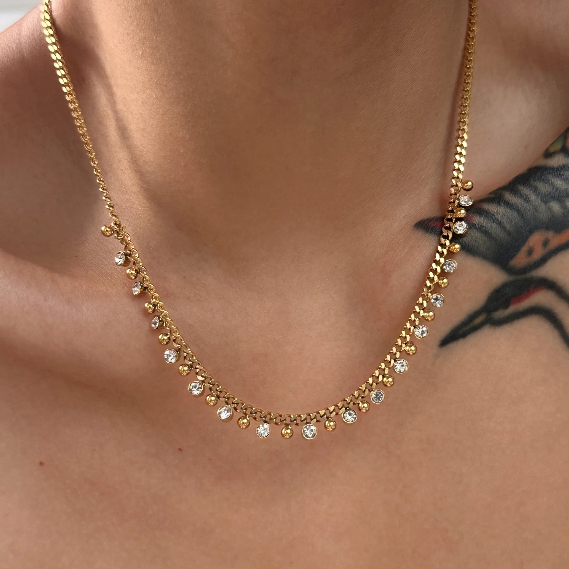 Vintage Jewelry Waterproof 18k Gold Plated Stainless Steel Tassale Necklace Cubic Zirconia Cuban Chain Necklaces YF3645