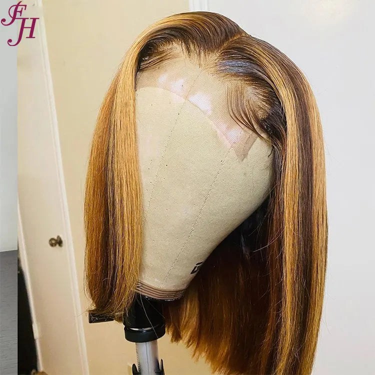 FH Factory Peruvian Short Human Hair bob Wig Highlight Color Frontal bob Wigs 4x4 Lace Color14 Inch bob Lace Wi