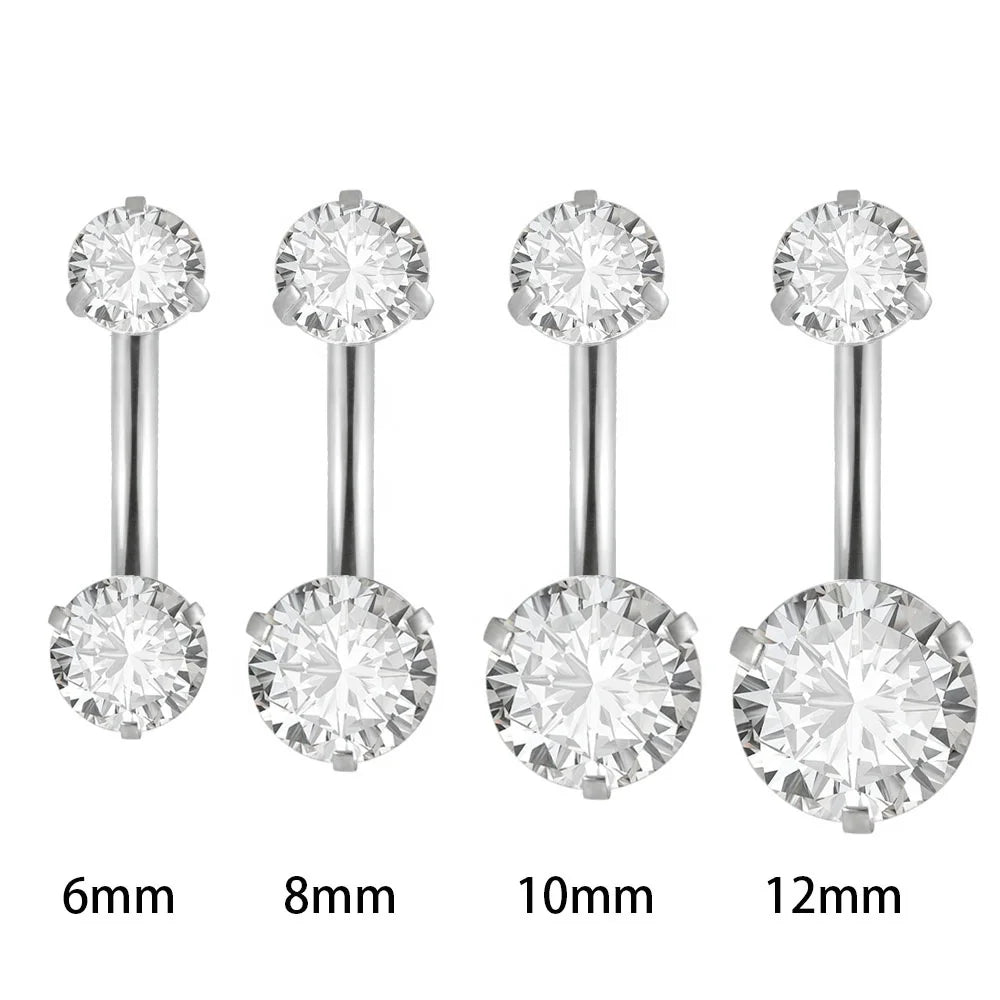 Women's 14G Surgical Steel Double Clear CZ Belly Button Rings Navel Piercing Ring Zircon Body Piercing Jewelry Great Gift Idea