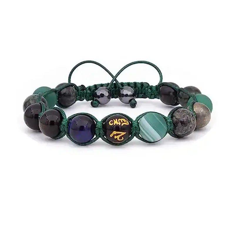 New Design Natural Stone Gemstone Beaded Olive Green Macrame Stone Wrap Adjustable Bracelet Women Men JBS12474
