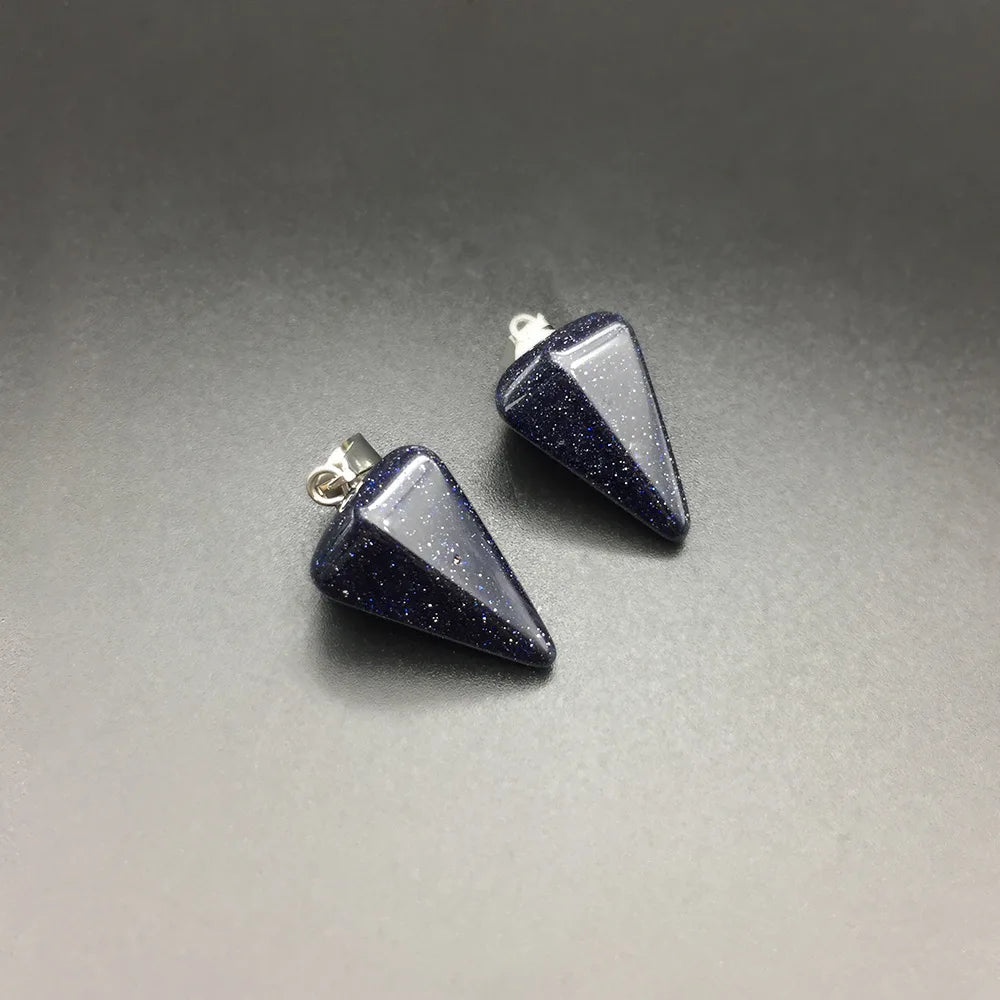 HZ Reiki Yoga Tini Pyramid Jewelry Natural Blue Sand Stone Dowsing Stone Pendulum Copper Chain Hexagonal Pendant Pendulum Jewelry