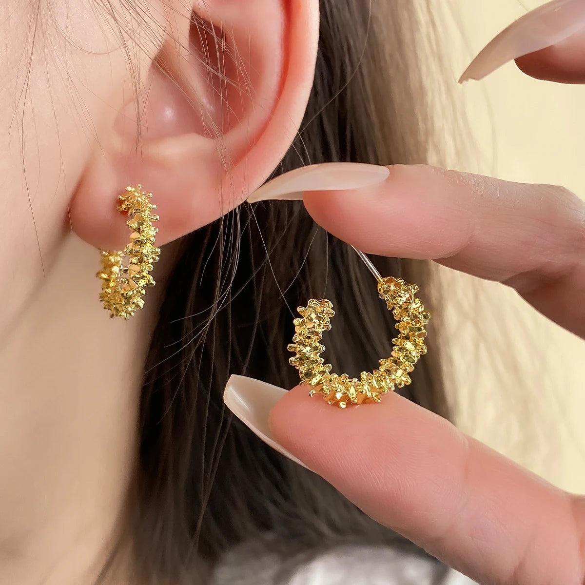 VKME Vintage Gold Plated Ins Style Circle Hoop Earrings Women Jewelry