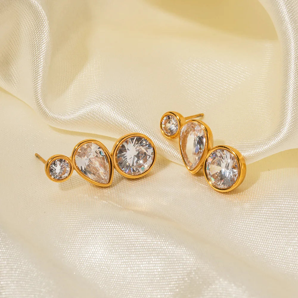 Jewelry 18k Gold Plated Cz Earring Stainless Steel Cubic Zirconia Pave Drop Stud Earring for Women