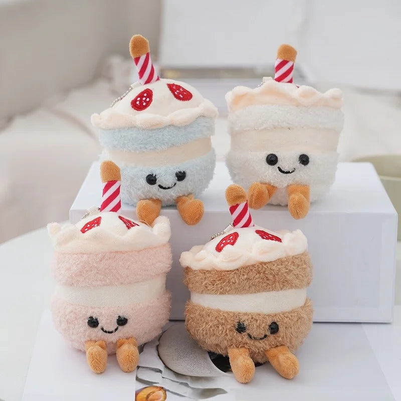 Kawaii Cute Simulation Bread and Birthday Cake Plush Doll Pendant Key Chains Soft Toys Stuffed Gifts for Couples Birthday