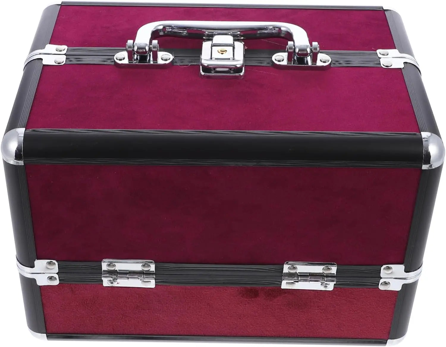 Large Capacity Aluminum Alloy Makeup Trolley Case with Open Closure Candy Pattern Travel Makeup Storage Train Case