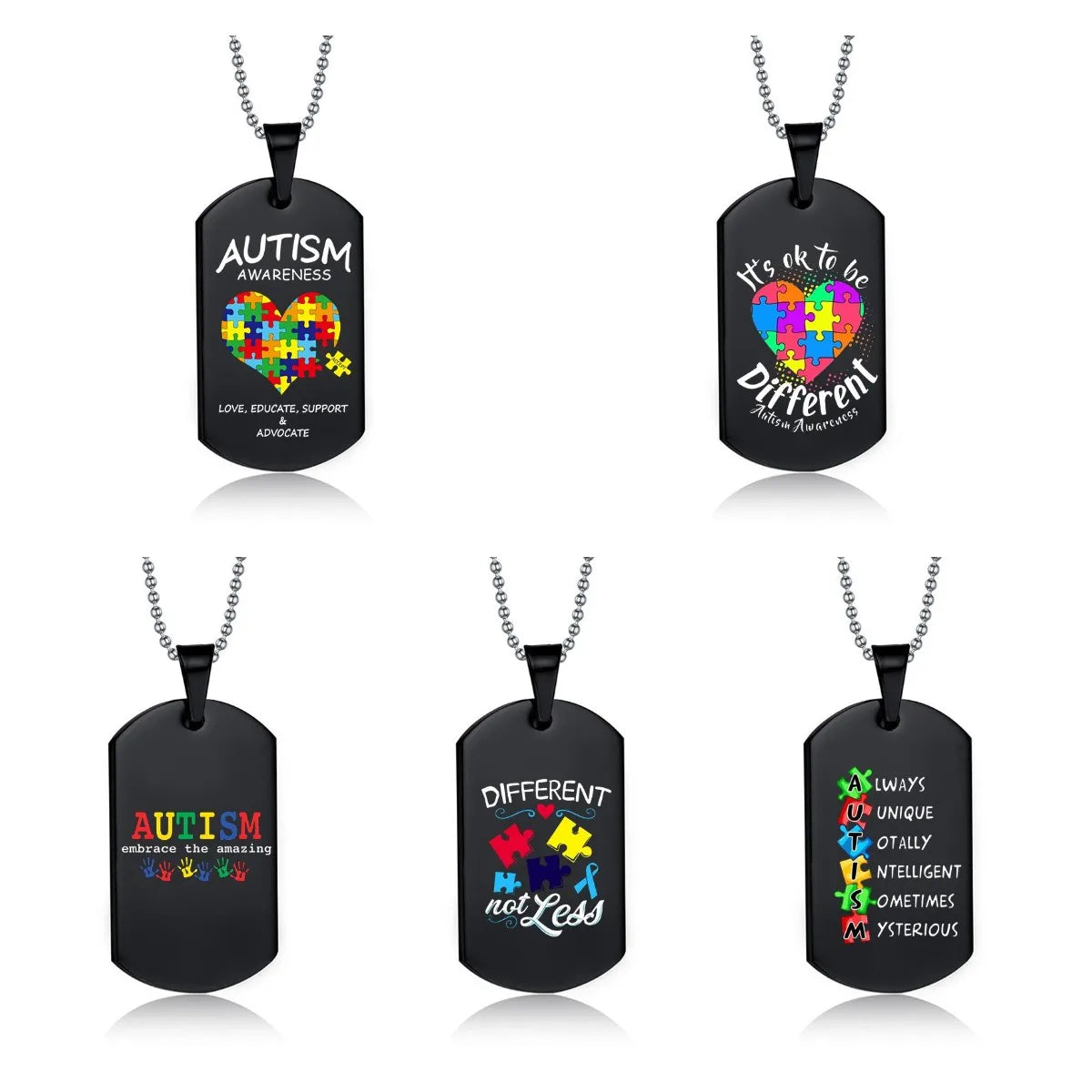 Stainless Steel Autism Awareness Puzzle Pieces Design Dog Tag Necklaces Autism Mom Dad Jewelry Necklace