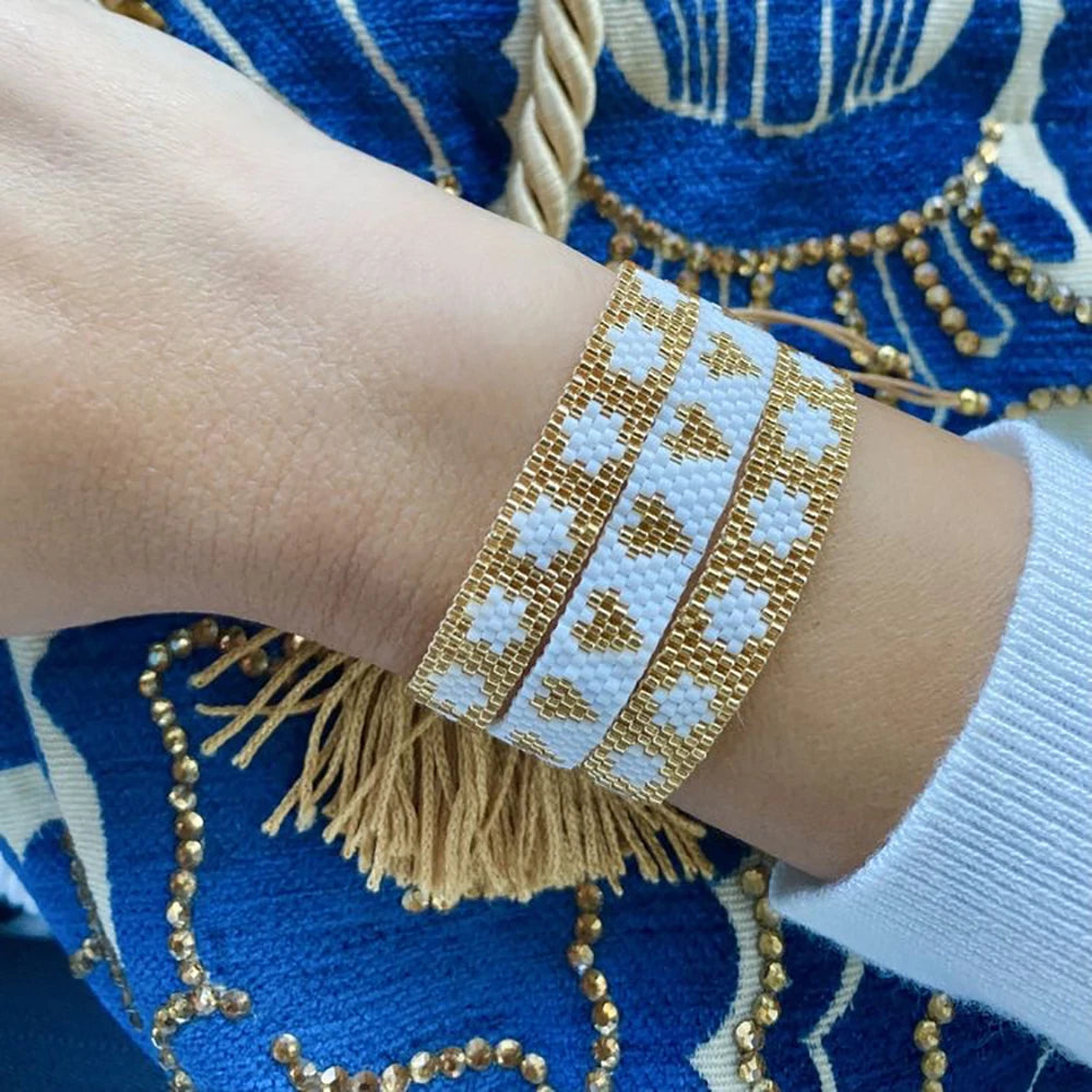 Go2boho Miyuki Bead Handmade Friendship Bracelet Gold White Colorful Boho Heart Star Patter Women Fashion Jewelry Set Summer Gif
