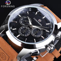 Forsining Men's Multifunctional Automatic Mechanical Watch with Genuine Leather Strap Waterproof Sport Wristwatch Day Display