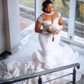 2024 Luxury Heavy Beaded Long Sleeves High Neck Plus Size White Ivory African Bride Mermaid Wedding Dress With Ruffles