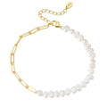 Jiangyuan Fine 14k 18k Gold Plated 925 Sterling Silver Jewelry Paper Clip Pearl Vintage Chunky Link Chain Bracelet for Women