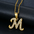 Boho Cubic Zirconia Pave CZ Cursive Script Letter Alphabet Initial Pendant Necklace 18k Gold Letter Dainty Necklaces for Women