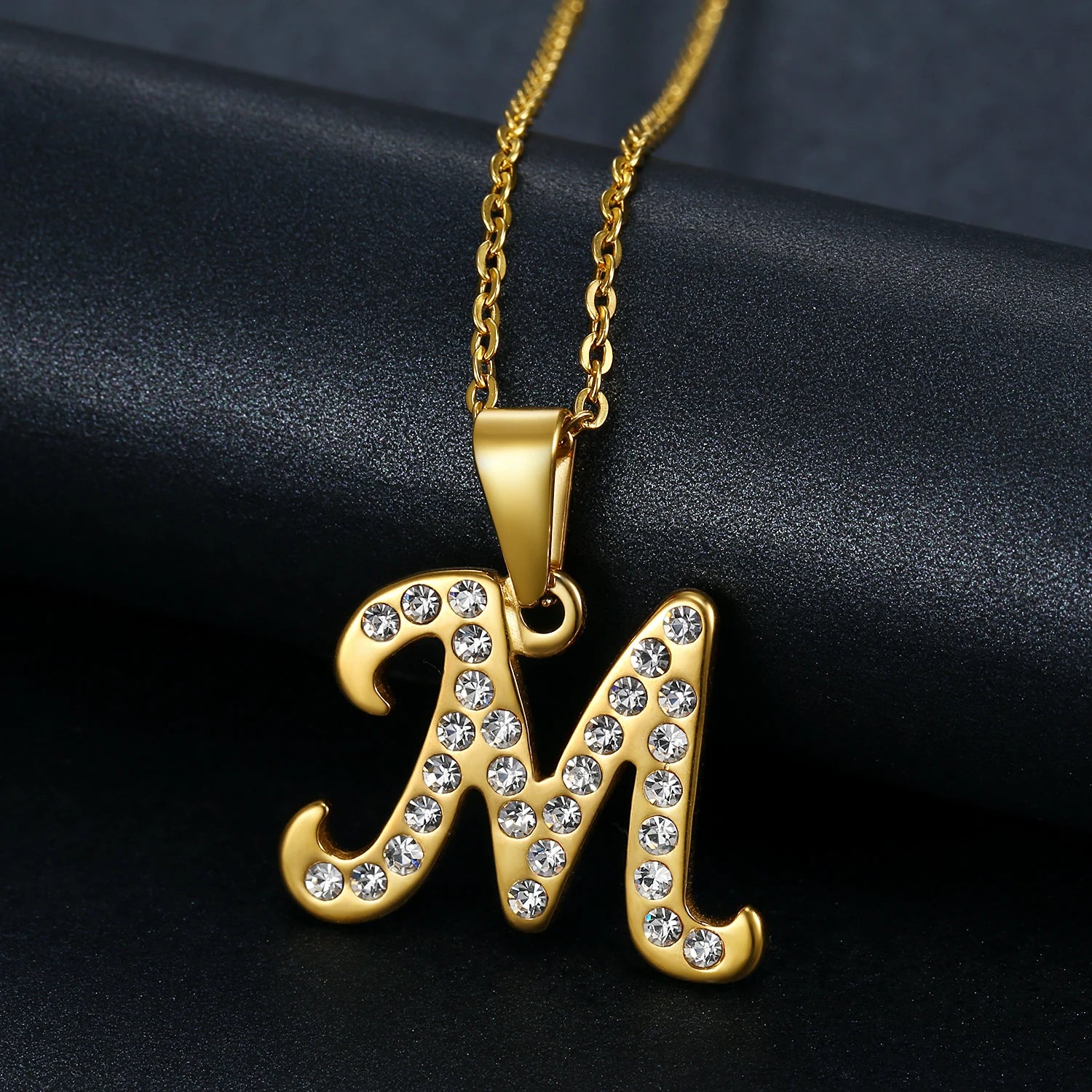 Boho Cubic Zirconia Pave CZ Cursive Script Letter Alphabet Initial Pendant Necklace 18k Gold Letter Dainty Necklaces for Women