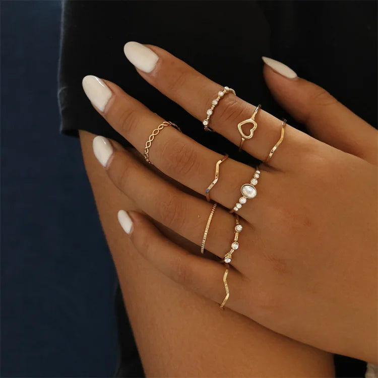 Vintage Diamond-encrusted  Eagle Winding Knotted Fashion 12cs Vintage Ring Set Women Jewelry