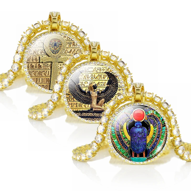 Ancient Egyptian Necklace Luxurious Isis Anubis Scarab Cleopatra the Egyptian Cross the Eye of Horus Rhinestone Pendant Jewelry