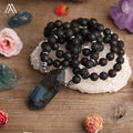 Classic Black Lava Healing Labradorite Double Point Pendant Mala Necklace for Men Wedding & Party Birthday Gifts