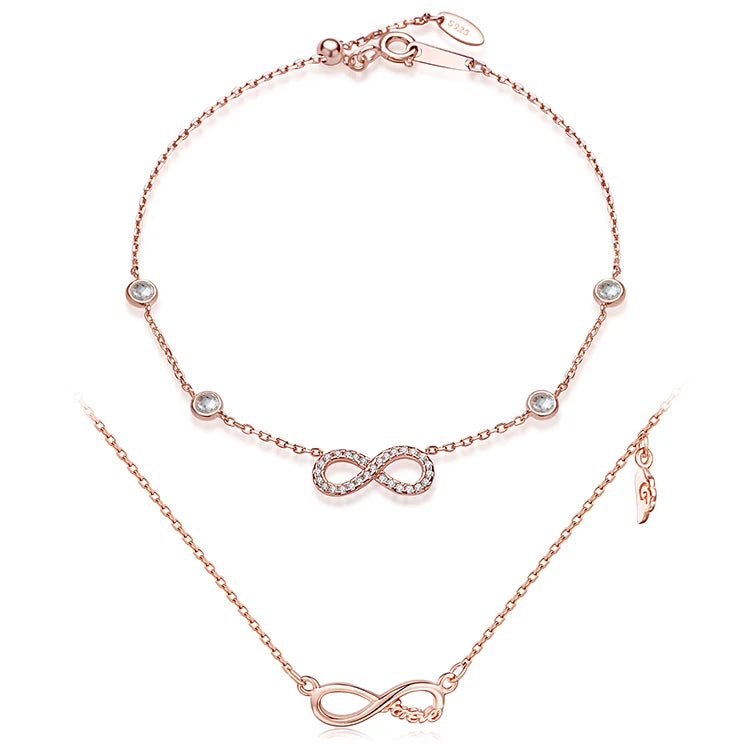 Fashion Rose Gold Plated Zircon Bridal Engagement Wedding Anniversary Gift Fine Jewelry Set Pure 925 Sterling Silver