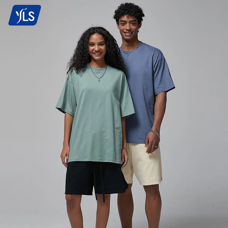 YLS1251 190GSM T-Shirt Cotton 100% Tee Shirt Oversize Unisex Drop Shoulder Streetwear Blank Custom T Shirt Men