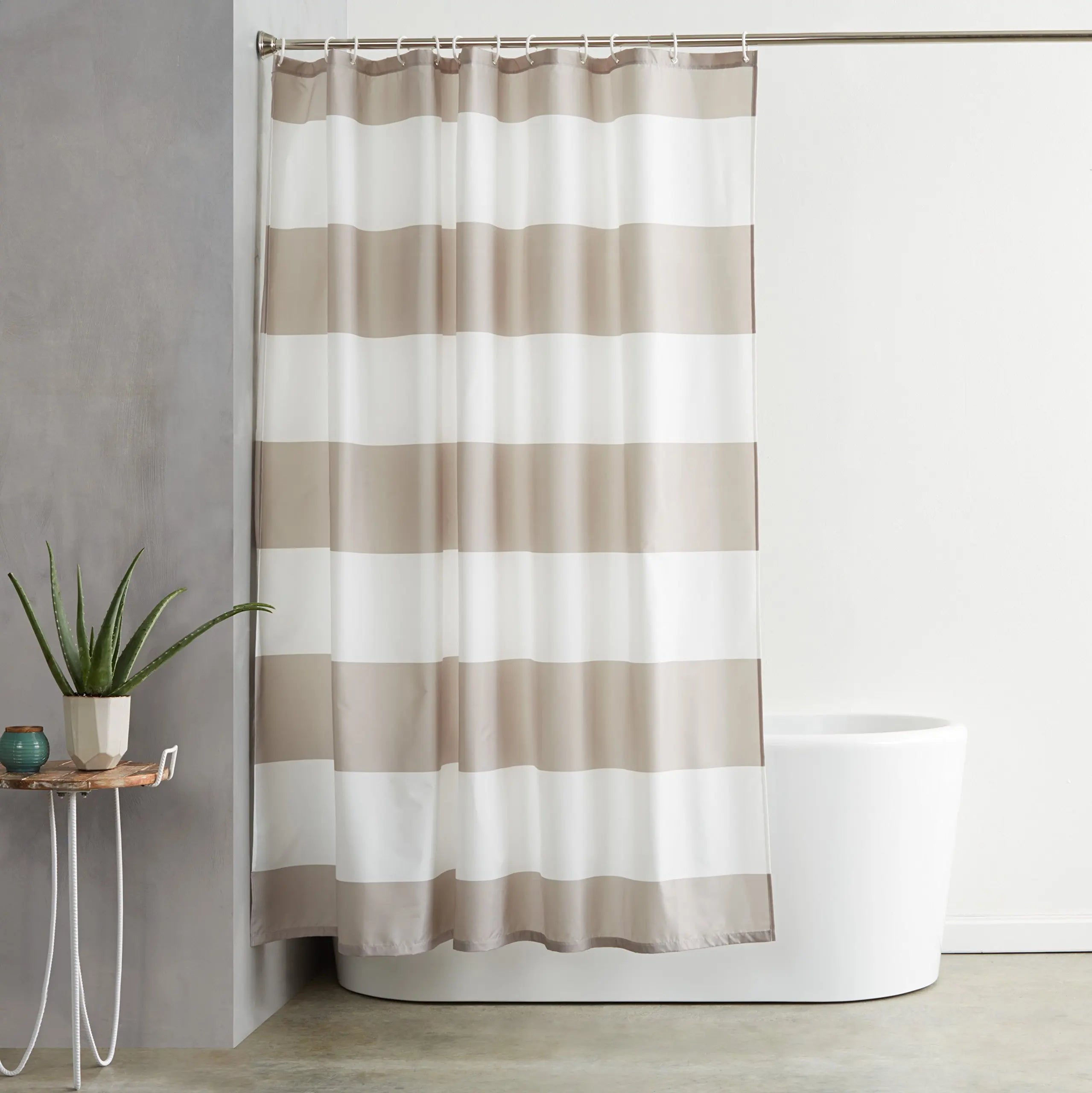Simple Polyester Waterproof Anti Mildew Striped Printing Shower Curtain for Bathroom