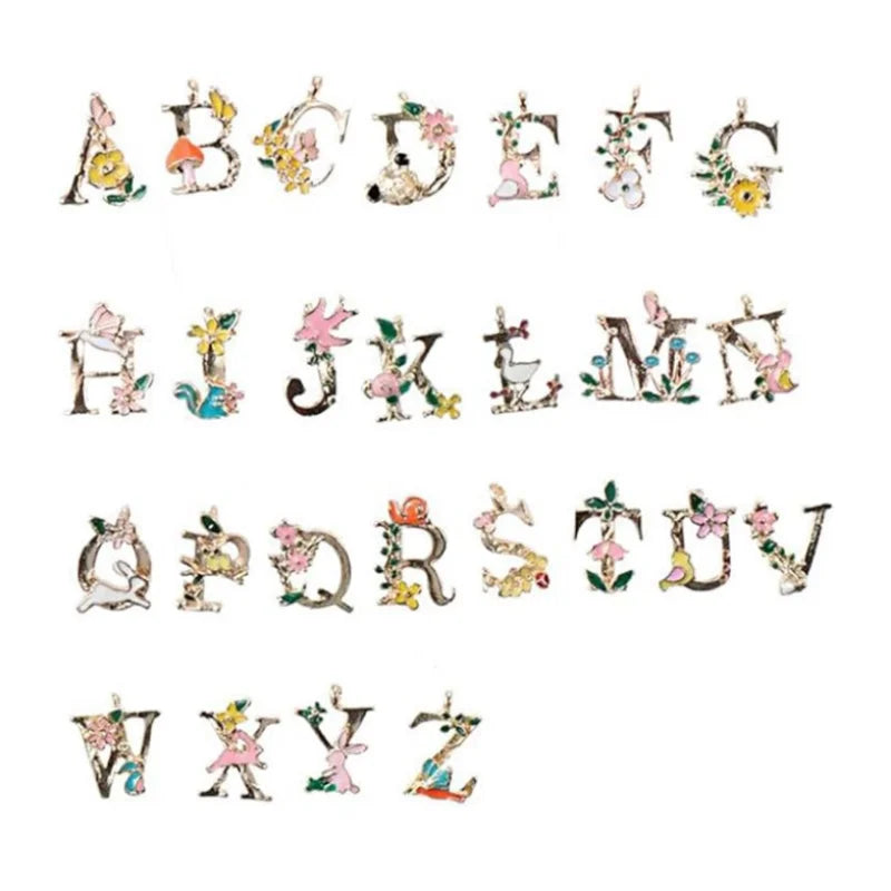 Alphabet Letter CharmsA-Z Letter Floral Style Metal Letter Alphabet Charms for DIY Jewelry Bracelet Making