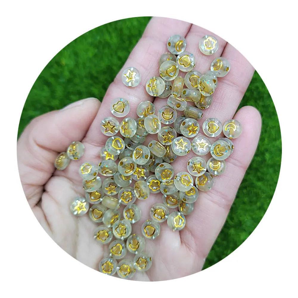 Round Shape 4*7MM Clear Glitter Moon Star Flower Letter Beads Wholesale Bracelet Making Beads