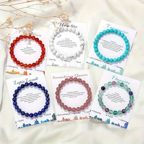 Couple Friendship Jewelry Gifts 8mm Healing Gemstone Stretch Crystals Bracelet Natural Stone Beaded Bracelets With Card