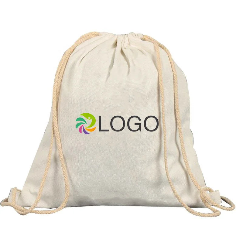 Wholesale Custom Logo Striped Pattern Canvas Cotton Drawstring Backpack Sport Gym Sack Pack