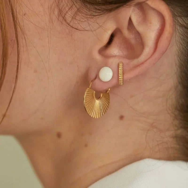 New Design Sector Rib Statement Earrings 18k Gold Plated Stainless Steel Slice Earrings For Women