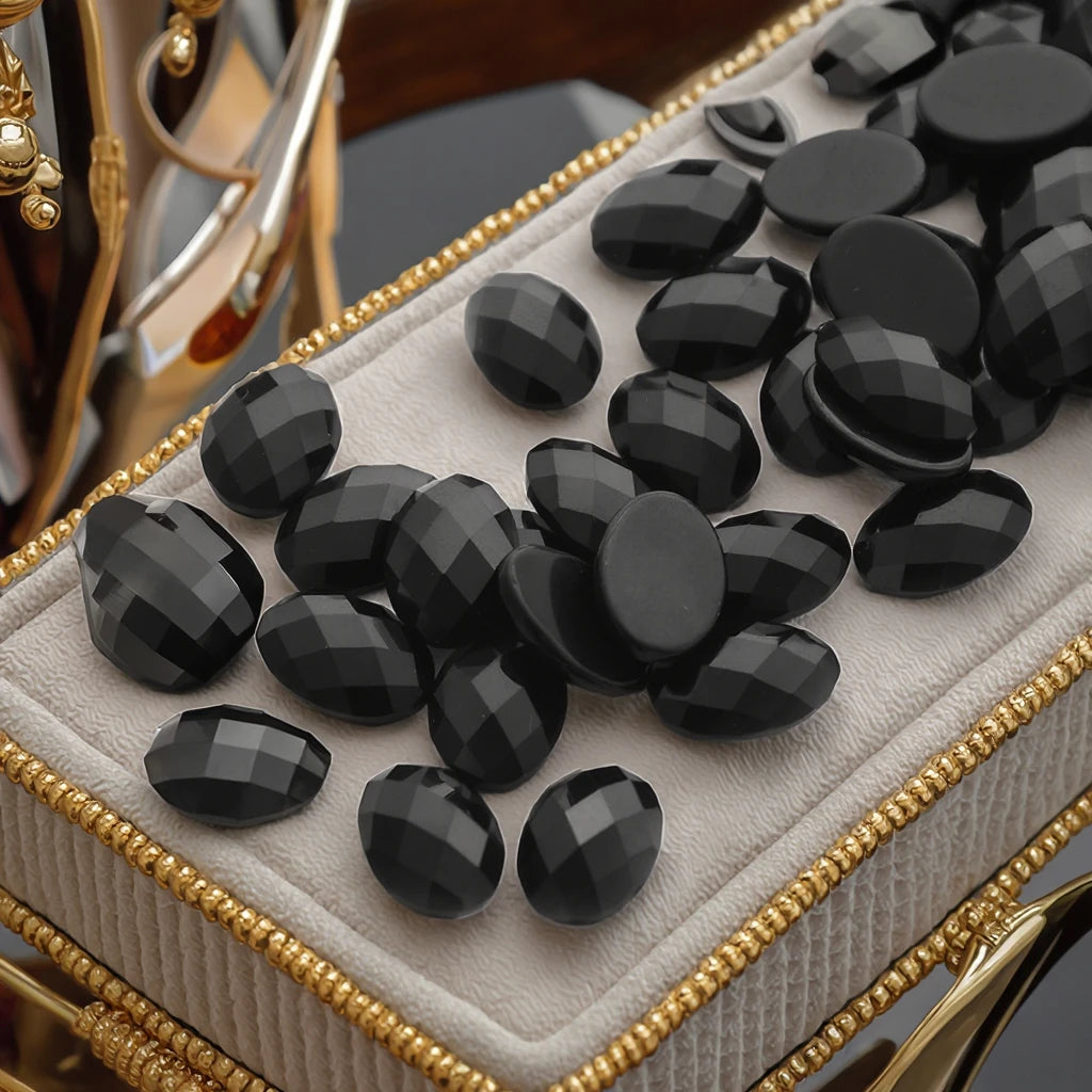 Guangzhou Handicrafts Fashion Natural Gray Agate Oval Black Agate Stone Ring Rose Cut Style