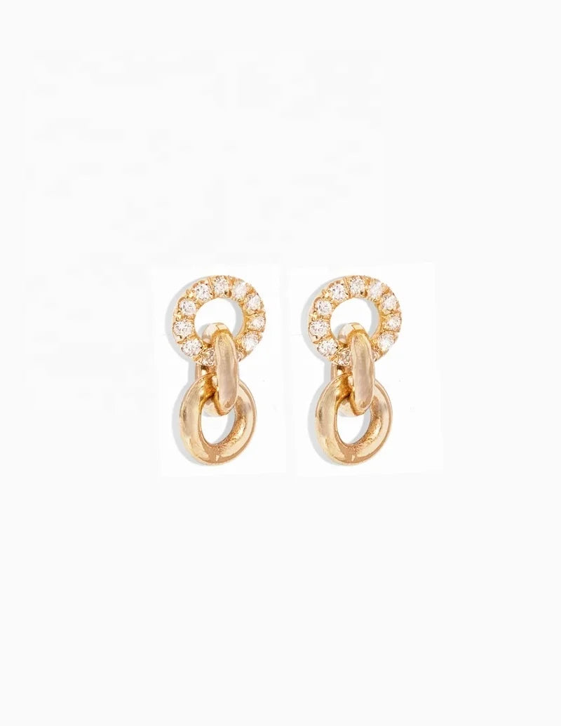 Delicate Pave CZ Triple Circle Chain Link Stud Earring 925 Sterling Silver 18k 14k Gold Jewlery Wholesale Fashion Hoop Earrings