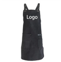 Black Canvas Full Length Bib Apron with Pockets Custom Logo for Barista Barber Hotel Cafe Hairdresser Garden Work Uniform