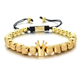 Factory Wholesale Men's Braided Adjustable Bracelet Retro Versatile Copper Crown Beaded Pineapple Bead Bracelet