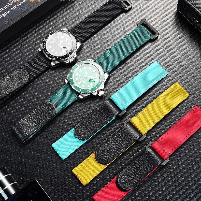 Hook and Loop 20mm Leather Canvas Watch Strap Magic Tape Sports Replacement Padded Vercroes Watchband for Smart Watch