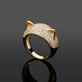 Luxury Gold Plated Lab Created Cubic Zirconia Geometric Cat's Ear Hip Hop Fashion Wedding Eternity Ring for Women Gift