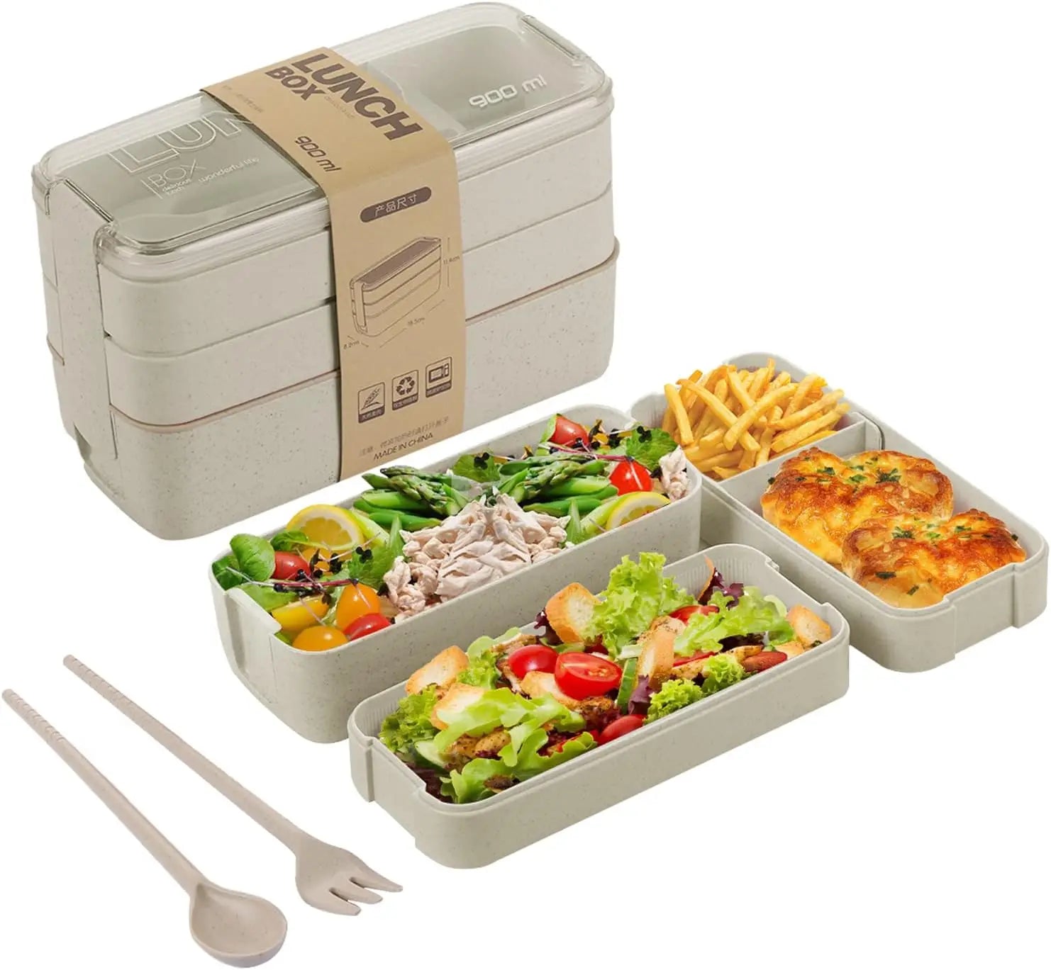 3-Layer Stackable Bento Lunch Box with 3 Compartments for Children BPA Free Microwavable Back to School