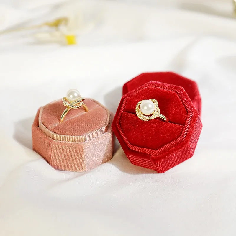 New Design Custom Lid Velvet Round Box Packaging Single Double Velvet Hexagon Octagonal Earring Zircon Rings Box
