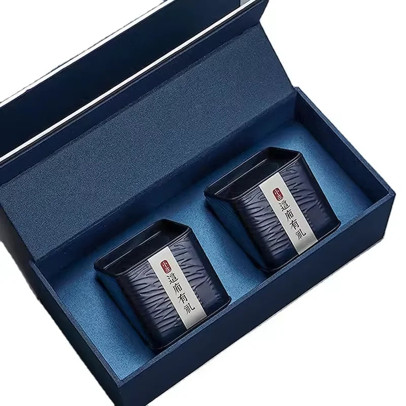 Custom Design Logo Luxury Tea Cardboard Box With Magnetic Gift Box With 2 Cans for Tea Packaging