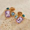 High Grade 18K Gold Plated Real Tiger Eye Stone Color Zircon Stainless Steel Fine Jewelry Earrings for Women