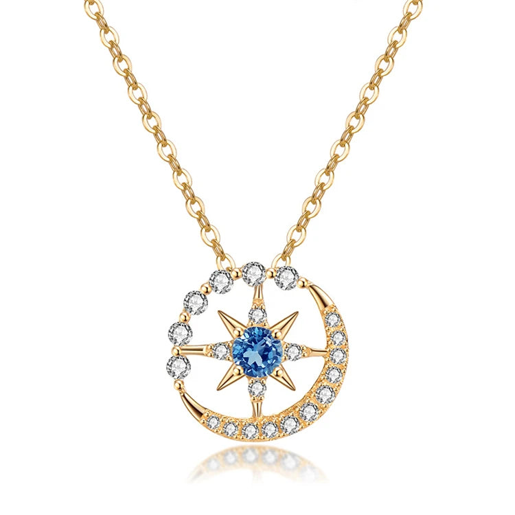 S925 Blue Star Lead Crystal Necklace Pendant Hexagon Zircon Stone Jewellery Necklace