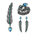 C8270 Abiding Jewelry Natural London Blue Topaz Vintage Style Leaves 925 Sterling Silver Jewelry Sets for Woman Jewellery