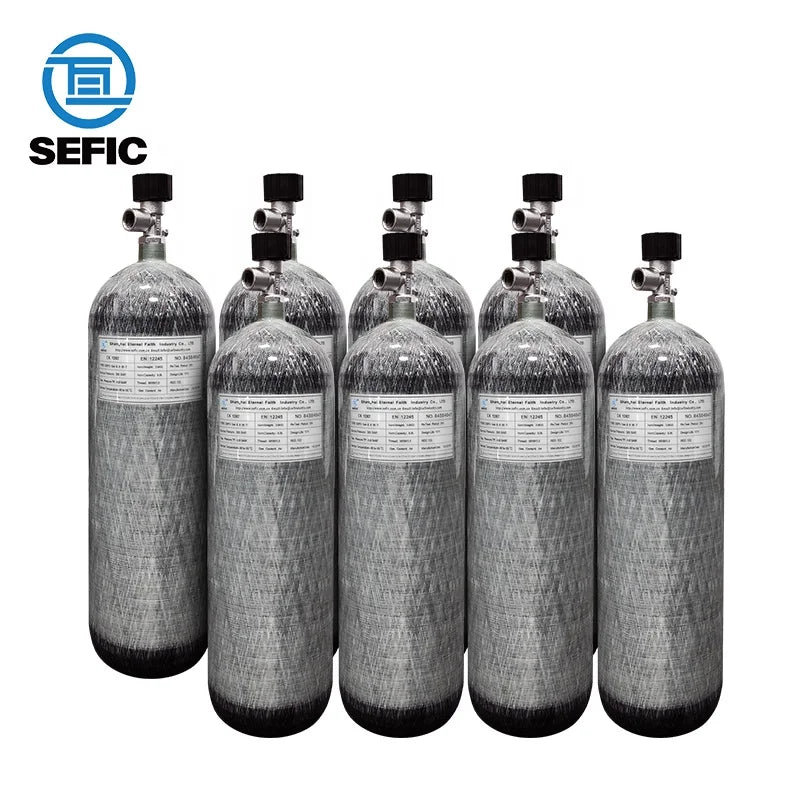 New Design Ultralight High Pressure 300bar Carbon Fiber Cylinder Aluminium Liner Composite Tank 6.8L with Valve