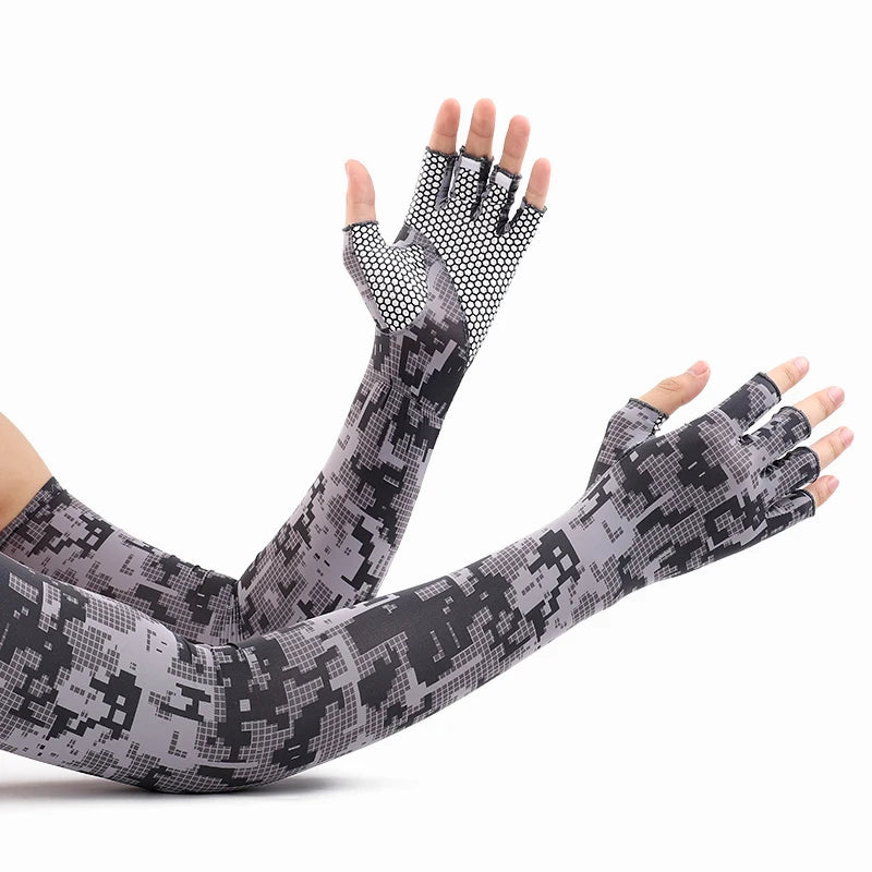 Antislip Mountain Bike Riding Fingerless Long Gloves Summer Anti UV Cooling Compression Arm Sleeves for Man