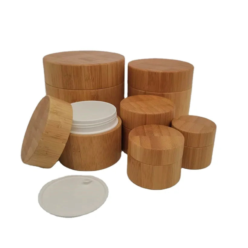 Custom Bamboo Wooden 15g 50g 150g Skincare Cream Jars with Plastic PP Lids Popular Design Glass Jars