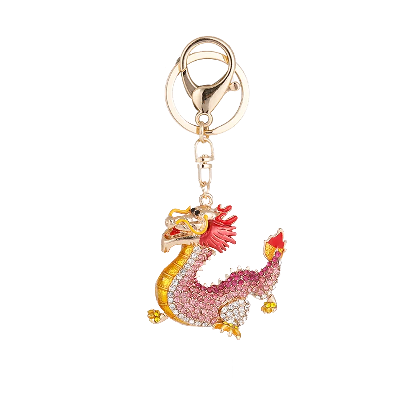 Delicate Red Yellow Enamel Dragon Key Ring Accessory Bling Rhinestone Dragon Shaped Keychain for Gift