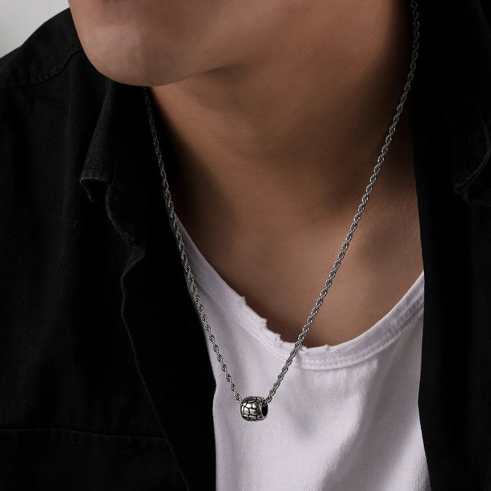 2023 Factory Wholesale Vintage Silver Crack Bead Pendant Stainless Steel Fashion Men Male Necklace Jewelry