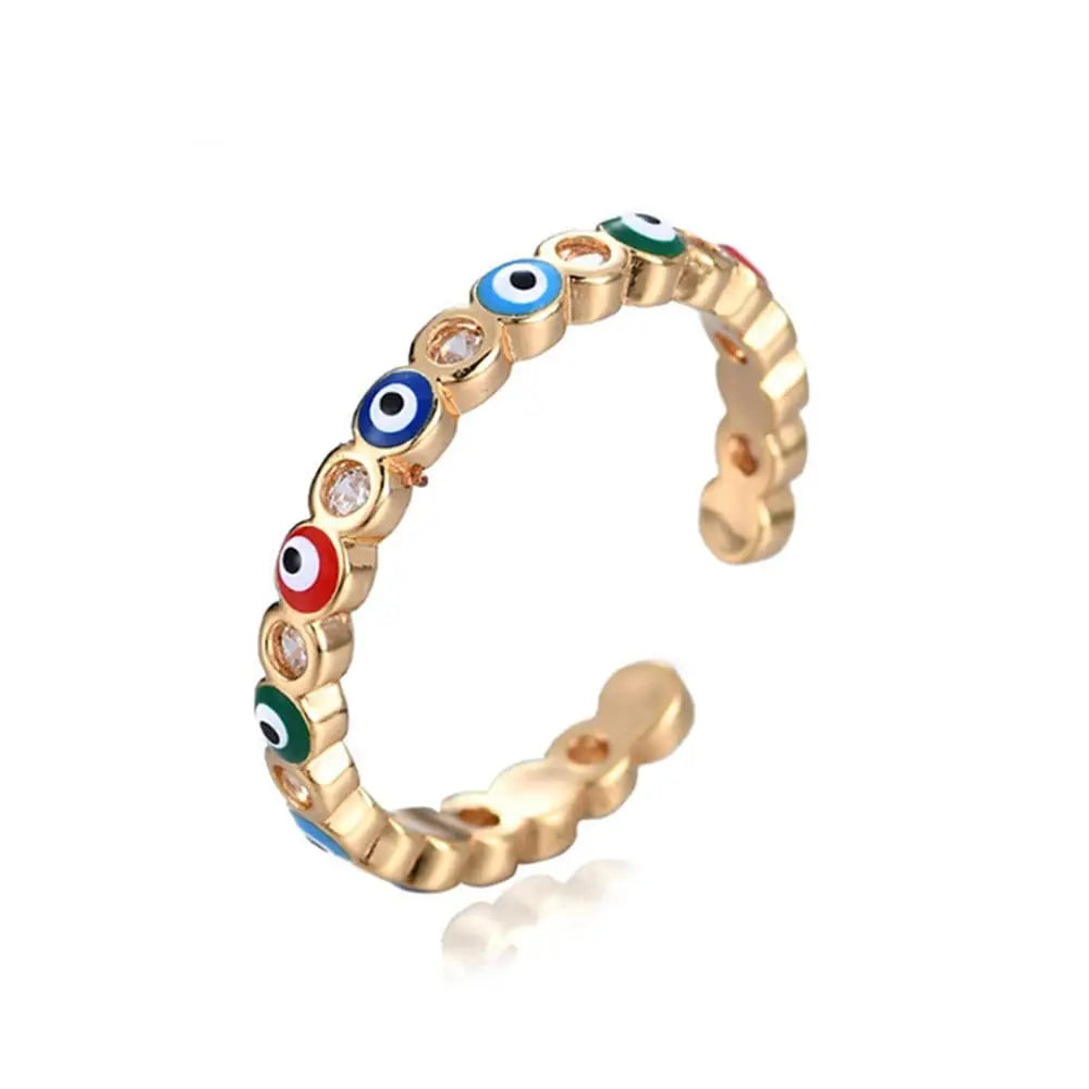 Women Fashion Jewelry Adjustable Rainbow Turkish Eyes Open Ring Micro Pave CZ Evil Eyes Ring for Women Men