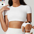 CNSHELL Custom Logo Nylon Brushed Beautiful Back Yoga Fitness Sports Running Gym Short Sleeve Crop Top
