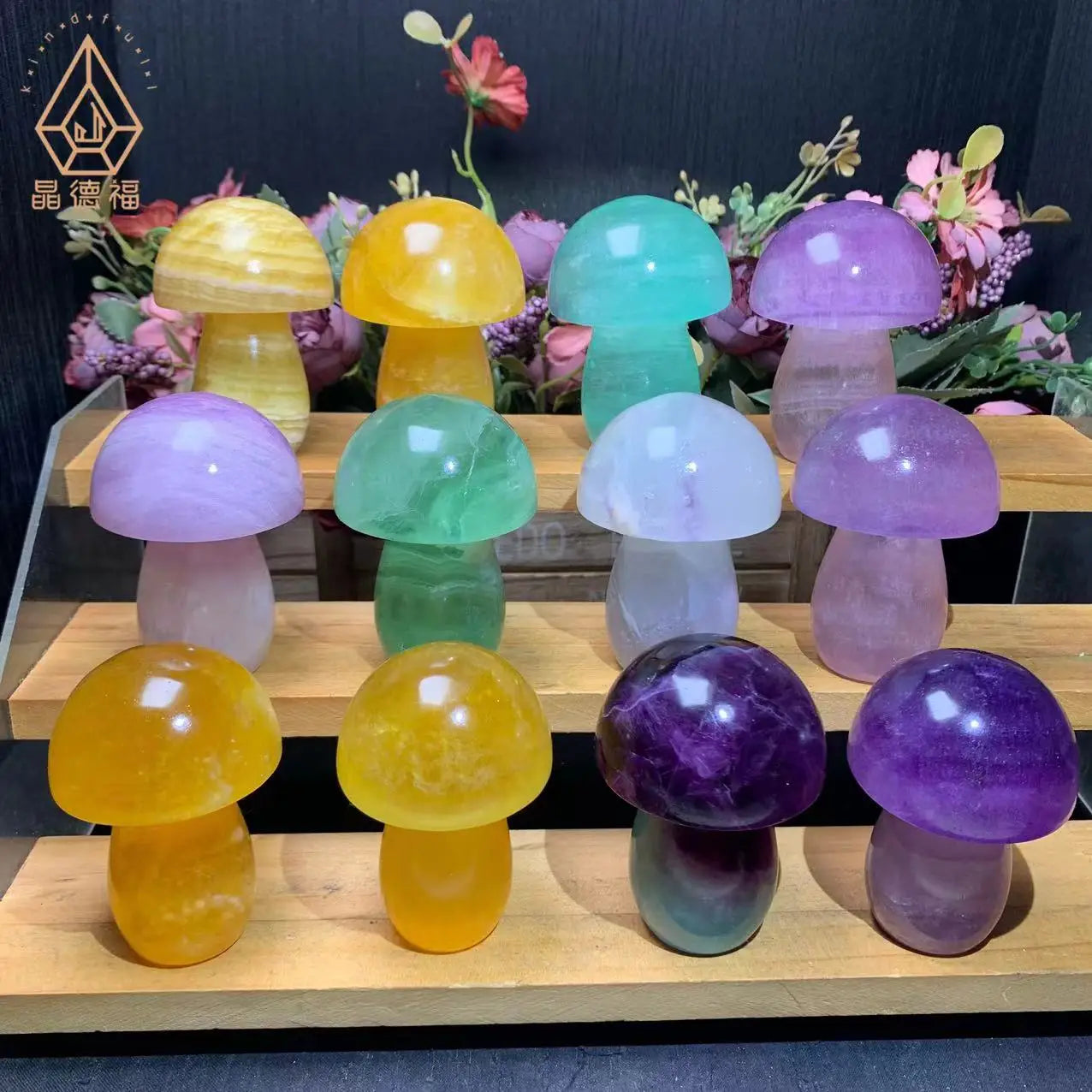 Nature Crystal Green Purple Yellow Fluorite Mushroom Hand Carved Healing Stone Fengshui Crystal Mushroom for Sale