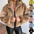Winter Thicken Teddy Coats Women Lapel Long Sleeve Fake Fur Warm Jackets Female Fluffy Hairy Zipper Pocket Loose Overcoat Casual
